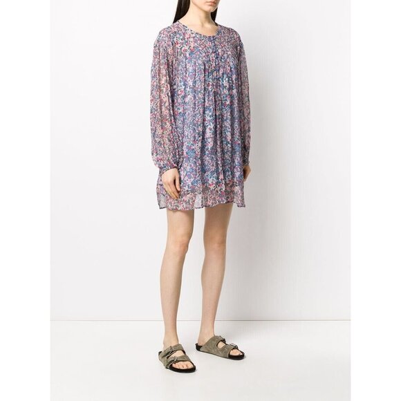 ISABEL MARANT Orion Blue Pink Floral Silk Georgette Mini Tunic Dress, Size 36/XS - Picture 2 of 16
